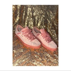 Peachy pink suede sneakers